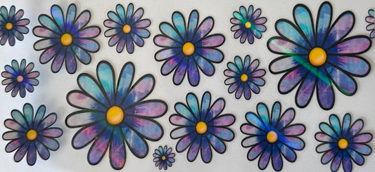16oz UV DTF Libbey Wrap holographic purple blue Flowers  #507