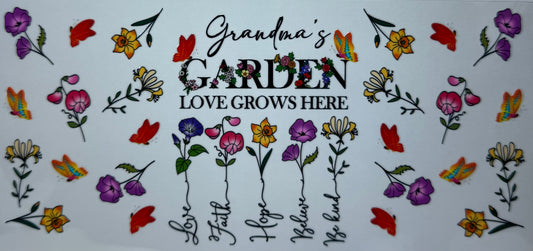 16oz UV DTF Libbey Wrap grandmas garden, love grows here #674