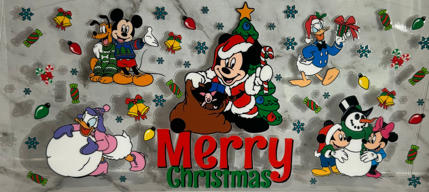 16oz UV DTF Libbey Wrap Merry Christmas Mickey Mouse and gang. #40.