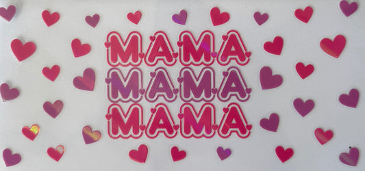 16oz UV DTF Libbey Wrap holographic pink & purple hearts MAMA Mother’s Day #653
