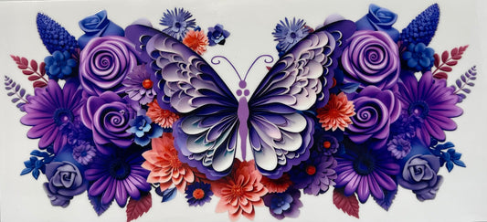 16oz UV DTF Libbey Wrap Butterfly Purple Flowers #A160