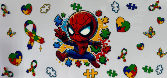 16oz UV DTF Libbey Wrap Autisum Awareness Spiderman #a67