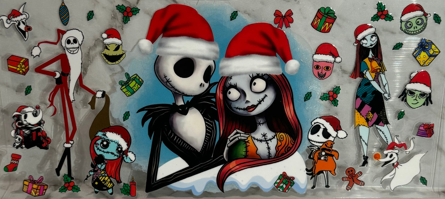 16oz UV DTF Libbey Wrap Merry Christmas Jack and Sally horror. #30.