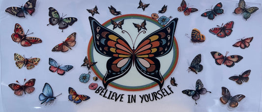 16oz UV DTF Libbey Wrap Believe Butterfly #846