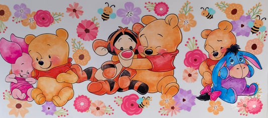 16oz UV DTF Libbey Winnie the Pooh and friends flowers #504