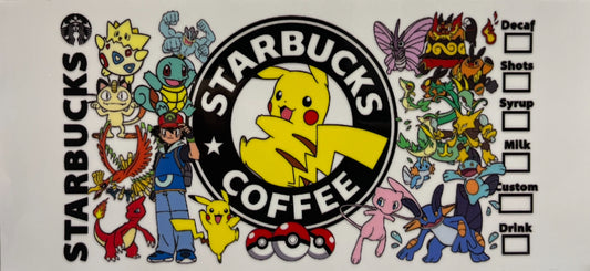 16oz UV DTF Libbey Starbucks Pokemon #971