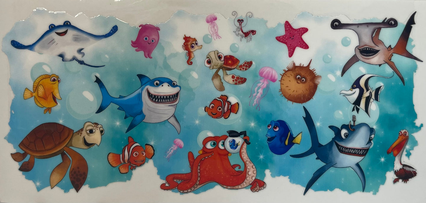 16oz UV DTF Libbey Wrap Finding Nemo Blue background #699