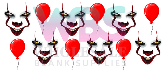 16oz UV DTF Libbey Wrap -  Horror Balloon IT clown horror balloon Georgie come play with me  #897