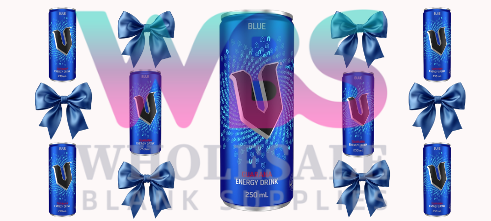 16oz UV DTF Libbey Wrap – V Blue Energy Drinks Bows Blue #195