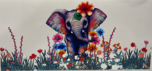 16oz UV DTF Libbey Wrap elephant flowers, beautiful pastel #A48
