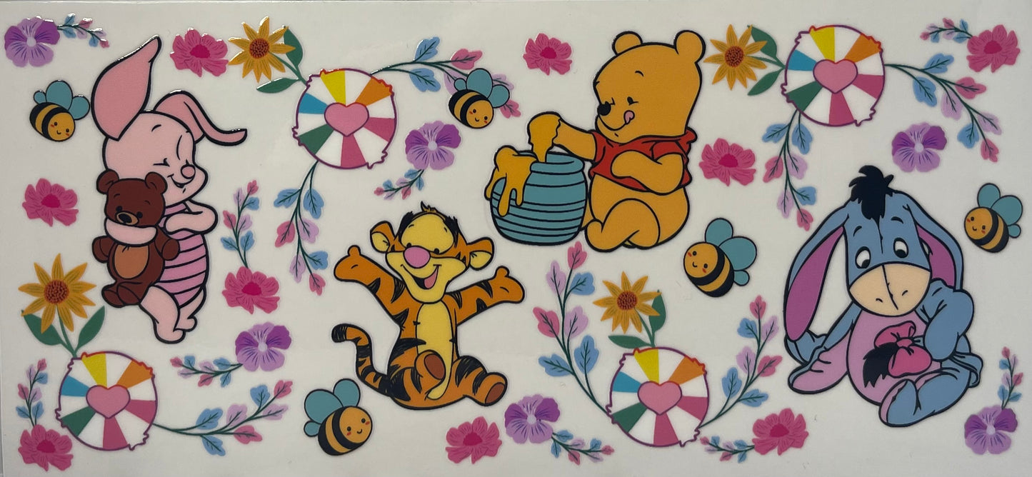 16oz UV DTF Libbey Wrap Winnie the Pooh flowers bees #A204