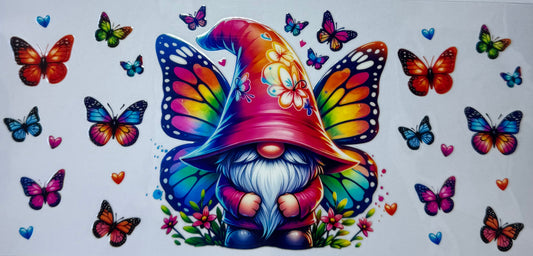 16oz UV DTF Libbey Wraps butterfly rainbow gnome #666