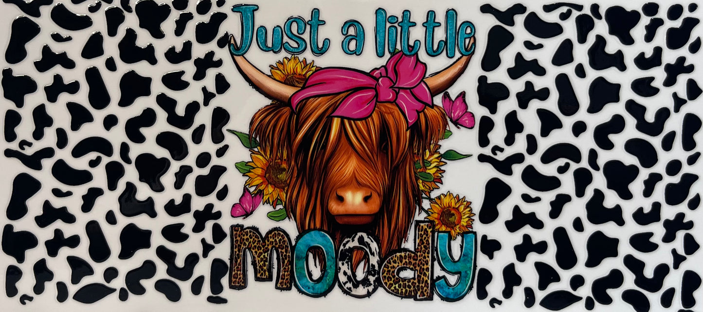 16oz UV DTF Libbey Wrap Just a little Moody cow print #782