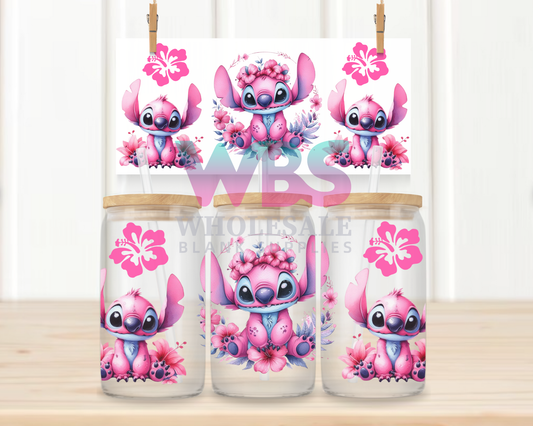 16oz UV DTF Libbey Wrap Angel Stitch Pink Kids #W77