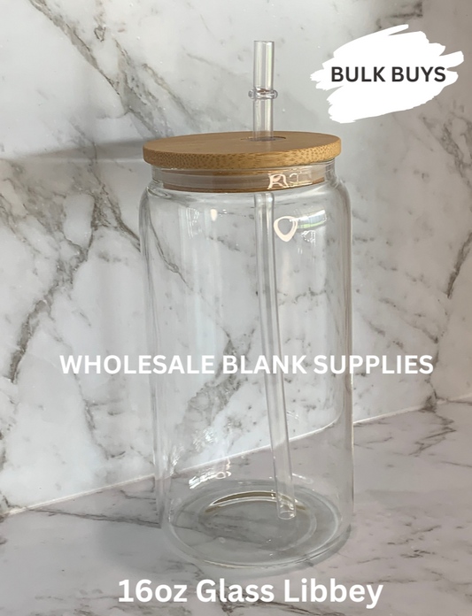 BULK BUY 16oz Libbey Clear Glass + Bamboo Lid