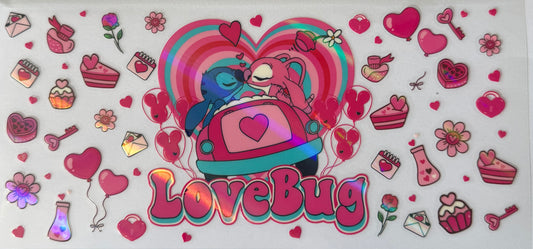 16oz UV DTF Libbey Wrap holographic stitch love bug #153