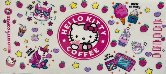 16oz UV DTF Libbey Wrap Hello Kitty Pink Coffee #A145