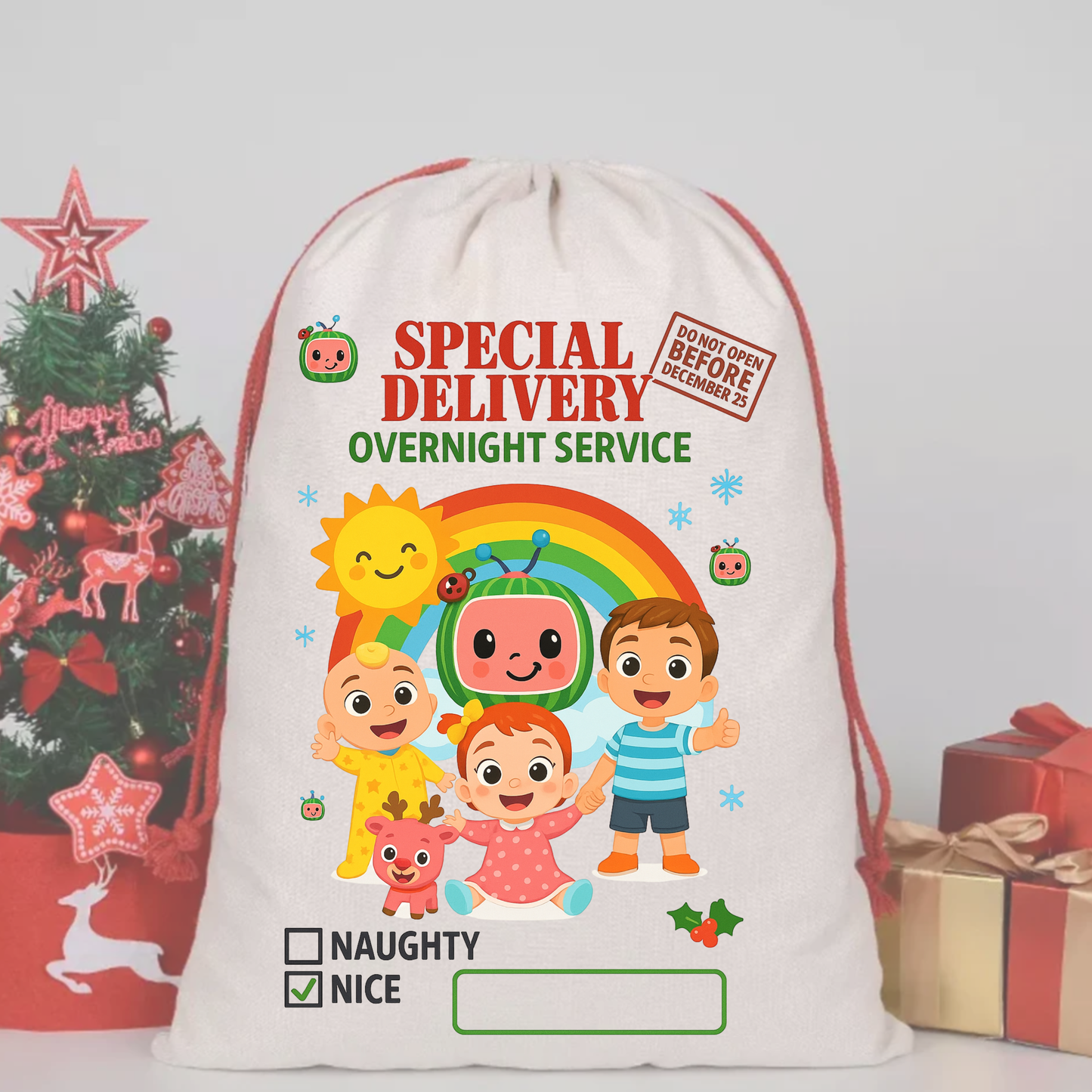 COCOMELON SANTA SACK – SPECIAL DELIVERY DTF Print  🎅💌 pre order OCTOBER