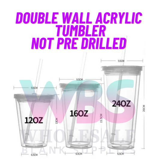 50x Double Wall  Acrylic Tumbler with straw ( NOT PRE DRILLED)