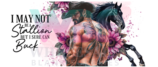 16oz UV DTF Libbey Wrap Tatt Boy Cowboy I may not be a stallion but i sure can BUCK #303