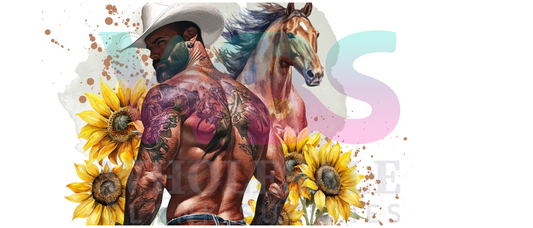 16oz UV DTF Libbey Wrap Tatt Boy Cowboy Sunflowers & Horse  #322