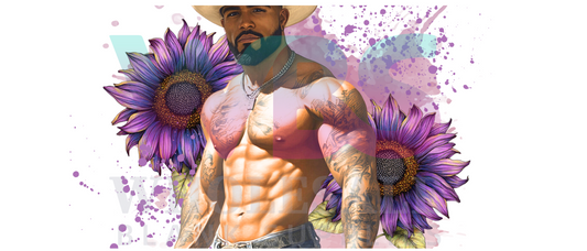 16oz UV DTF Libbey Wrap Tatt Boy Cowboy Purple Flowers  #328