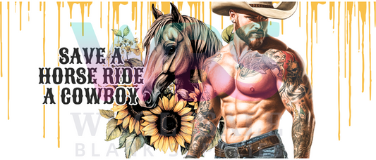16oz UV DTF Libbey Wrap Tatt Boy Cowboy Save a horse ride a cowboy #317