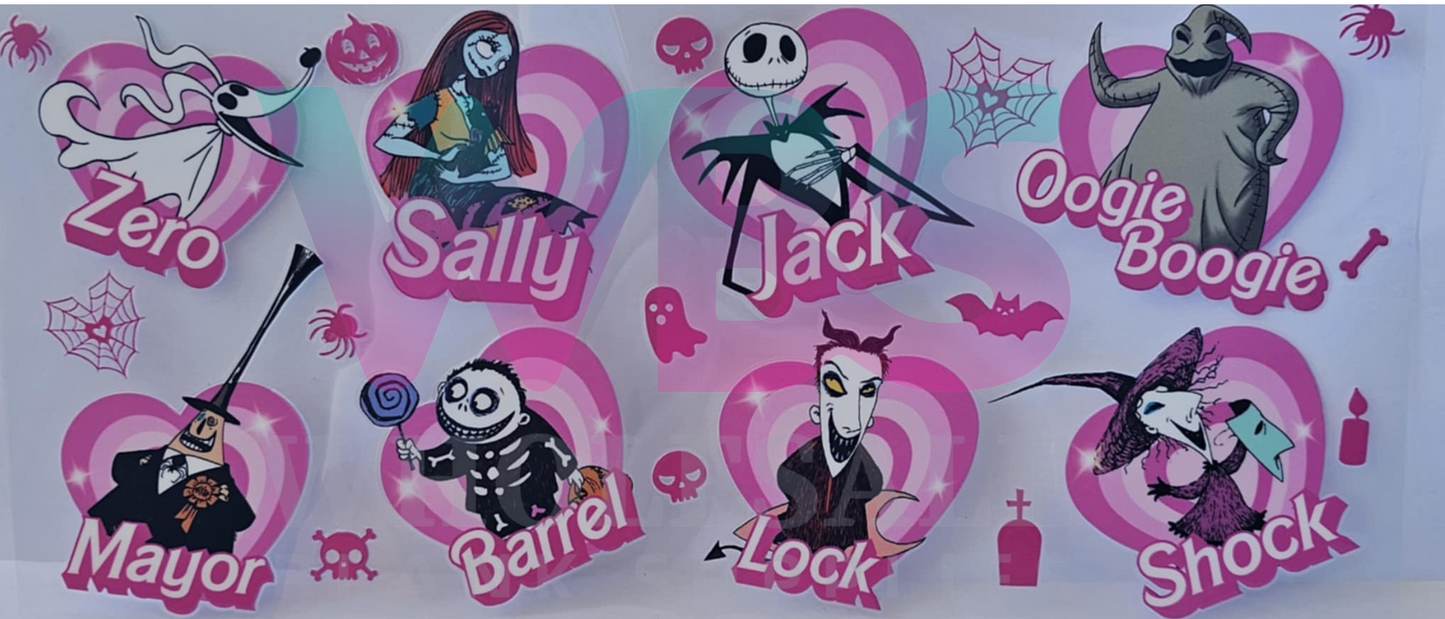 16oz UV DTF Libbey Wrap Jack & Sally +hearts  gang  HORROR #307