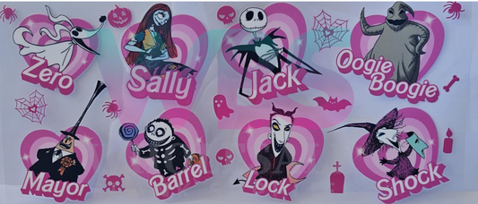 16oz UV DTF Libbey Wrap Jack & Sally +hearts  gang  HORROR #307