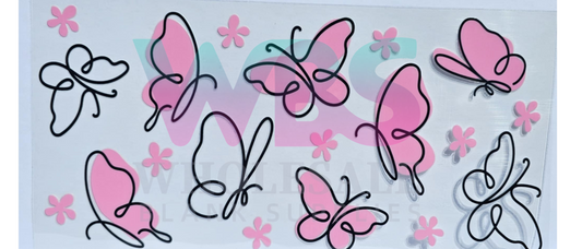 16oz UV DTF Libbey Wrap Pink Butterflies Butterfly #312