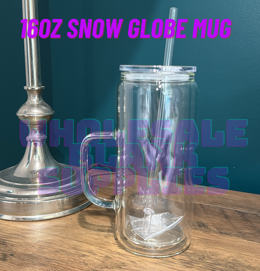 SALE 16oz Tall Glass Snow Globe Mug
