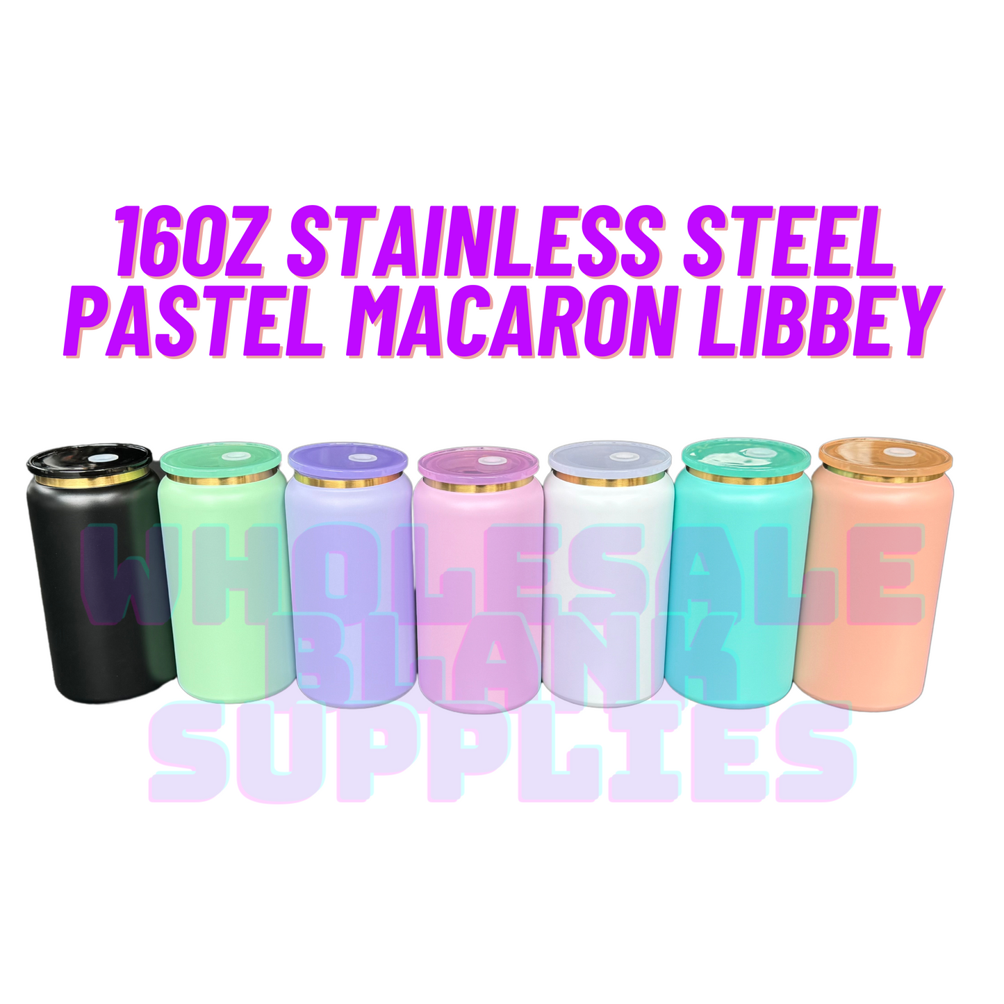 16oz Stainless Steel Gold Plated Sublimation Pastel Macaron Libbey | Colour Straw