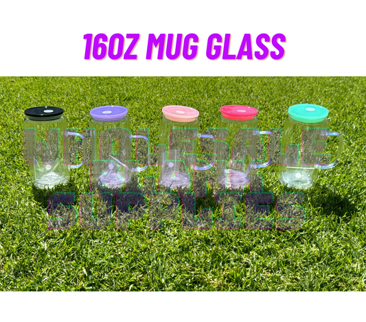 BULK BUYS x  16 oz Glass Mug Snow Globe Libbey Mug  Colour Lid + Colour Straw Set