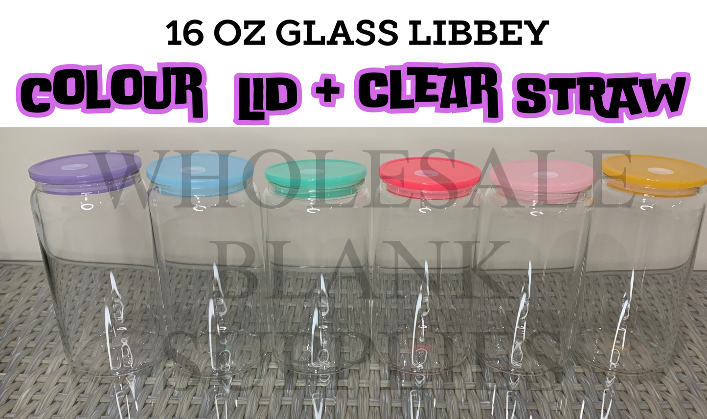 16oz Sublimation Clear Glass Libbey | Colour Lid | Clear Straw