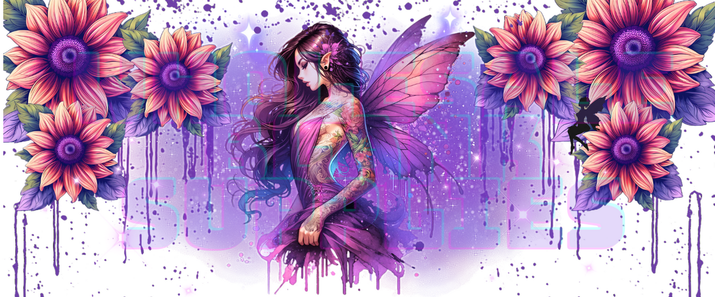 16oz UV DTF Libbey Wrap Tatt Girl Purple Pixie Fairy Beauty #A292