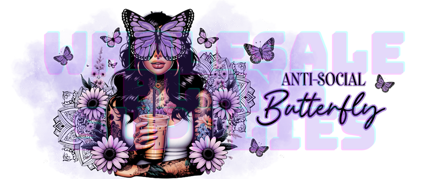 16oz UV DTF Libbey Wrap Tatt Girl Anti-Social Butterfly #A288