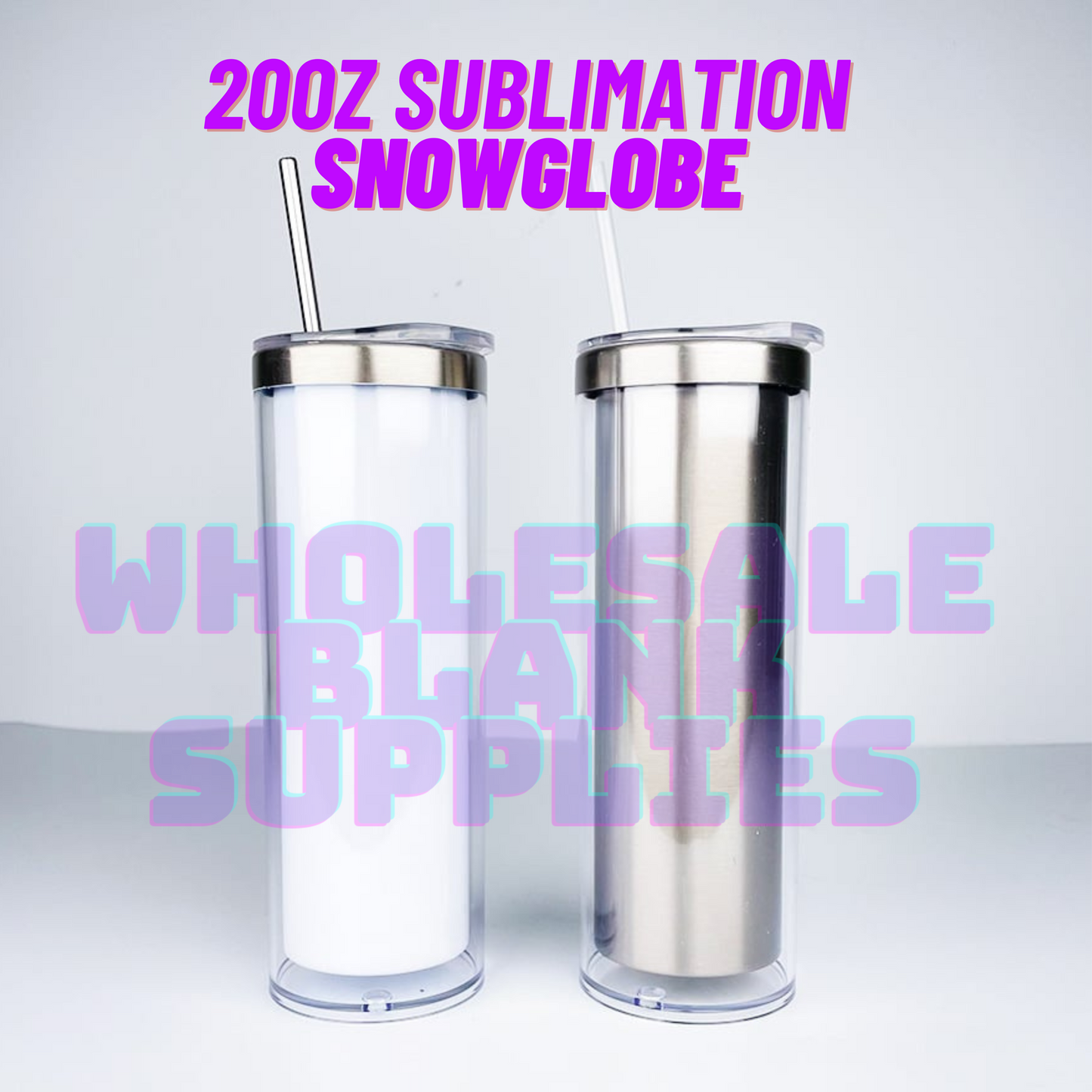 20oz Skinny Straight White Sublimation Story Board Snow Globe Tumbler