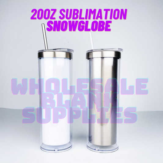 BULK BUYS 10 x 20oz Skinny Straight White Sublimation Story Board Snow Globe Tumbler