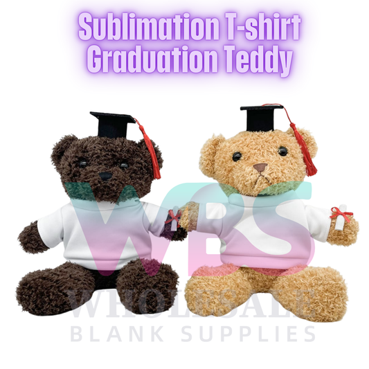 🎓🐻 Graduation Teddy Bear with Removable T-Shirt  – Curled Plush (Chocolate or Brown) – 30cm