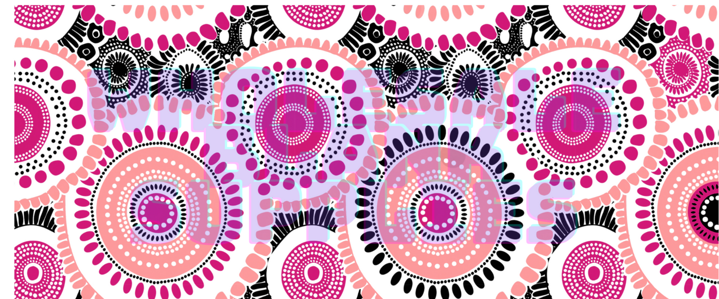 16oz UV DTF Libbey Wrap Aboriginal Indigenous Dot Art Work Painting Pink Black #A352