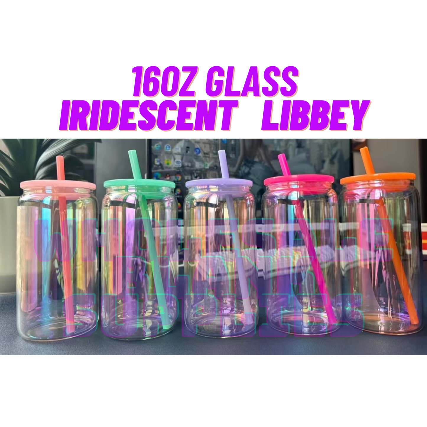 16oz Iridescent Glass Libbey | Colour Lid | Colour Straw