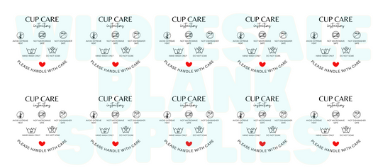16oz UV DTF 10x cup decals on a sheet  Libbey Handwash Only handle with care #45