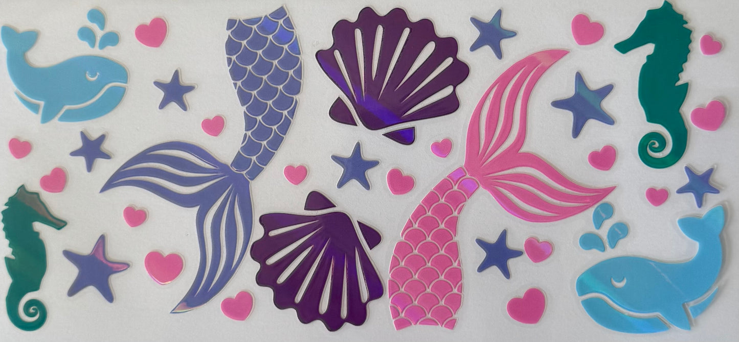16oz UV DTF Libbey Wrap holographic colourful mermaid #524