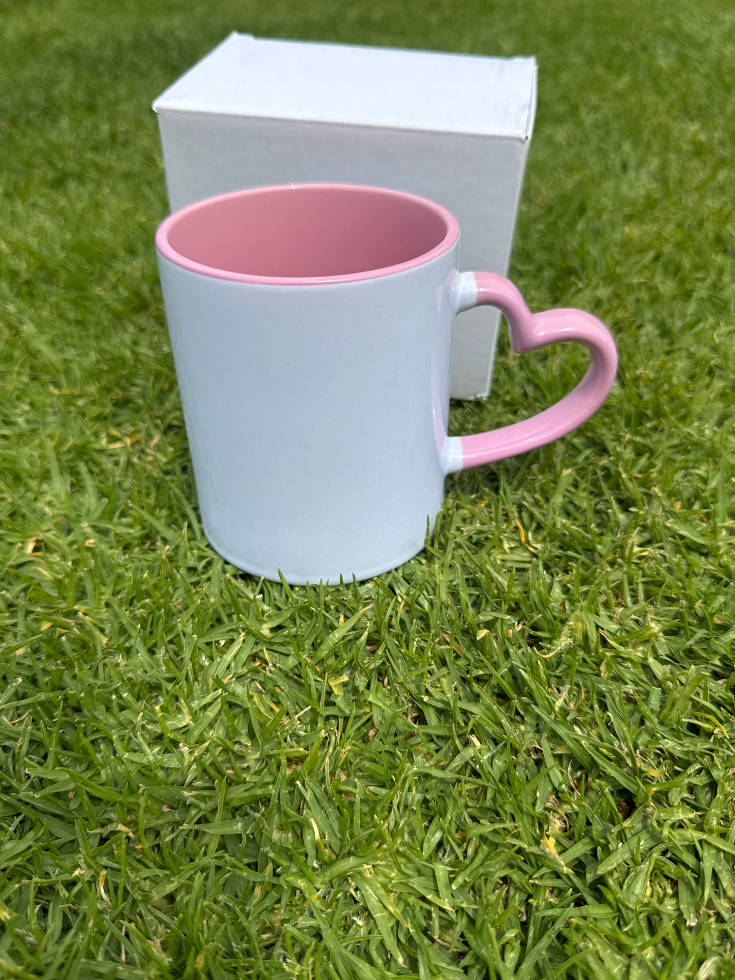 White Sublimation Ceramic PINK  Heart Handle 11oz Mug