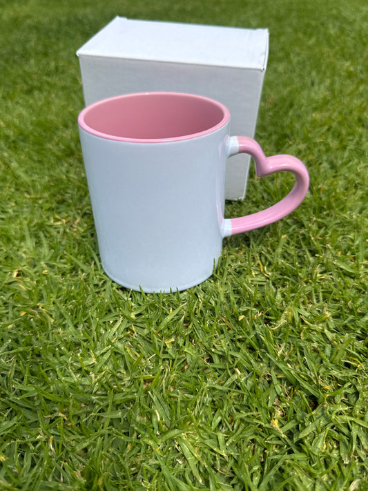 White Sublimation Ceramic PINK  Heart Handle 11oz Mug