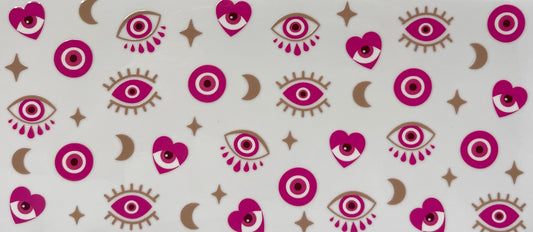 16oz UV DTF Libbey Wrap Evil Eye Pink star and moon #A158