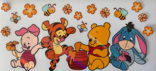 16oz UV DTF Libbey Wrap holographic Winnie The Pooh & Friends flowers & bees #516
