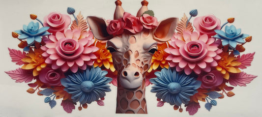 16oz UV DTF Libbey Wrap Giraffe flowers #A180