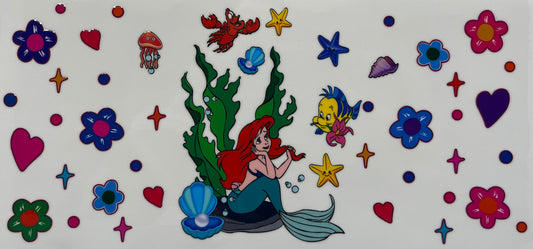 16oz UV DTF Libbey Wrap Little Mermaid hearts flowers #A96