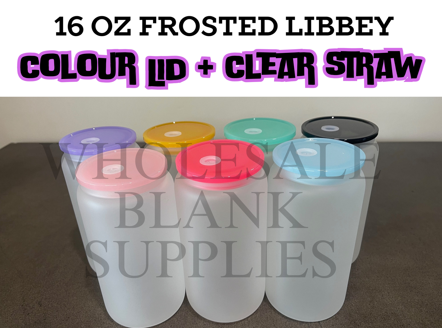 16oz Sublimation Frosted Glass Libbey | Colour Lid | Clear Straw